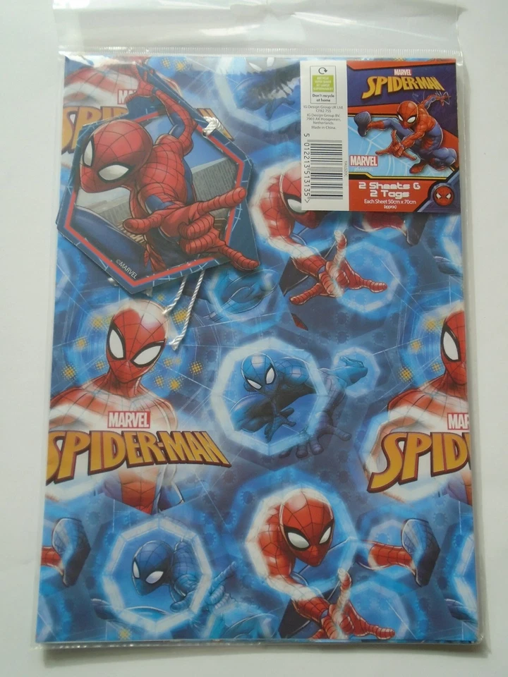 Marvel Spider-Man Gift Wrap - 2 sheets & 2 tags  NEW - Image 1 of 1