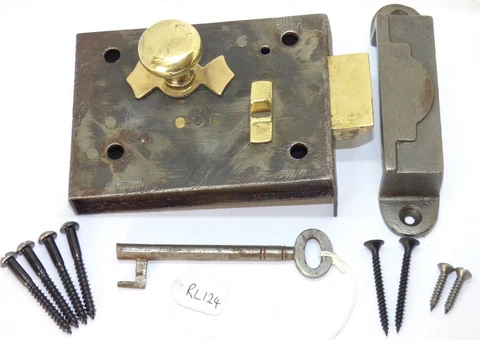 Old Antique brass trimmed gun metal privacy rim lock (RL124) Cover