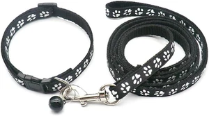 Small Dog Puppy Pet Cat Kitten Collar and Lead Set Pawprint Design Nylon Adju... - Picture 1 of 13