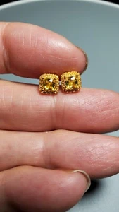 1.70 CTW LAB CREATED YELLOW DIAMOND & WHITE SAPPHIRE 18KT SOLID Y GOLD EARRINGS - Picture 1 of 21