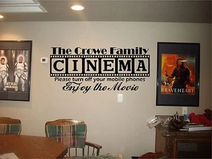 Cinema Theatre personalized sign home movie theater vinyl wall decor mural decal - Picture 1 of 8