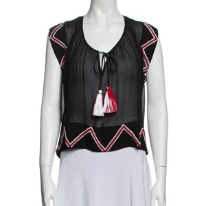 MISA Los Angeles Size M Viscose Bead Embellished Semi Sheer Boxy Black Blouse - Picture 1 of 10