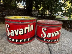 Vintage Savarin Coffee 1LB & 0.5LB Tin Cans - Picture 1 of 12