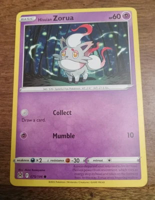 Pokemon BASIC Hisuian Zorua  HP60- 075/196  2022. - Image 1 of 2