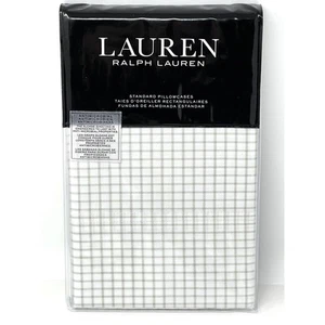 Ralph Lauren Grey SLOANE CHECK Standard Pillowcases Antimicrobial Cotton Percale - Picture 1 of 8