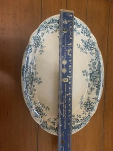Antique Oval Serving Bowl W.Hulme England Reliable semi Porcelain Blue Maine Pat - Picture 1 of 3