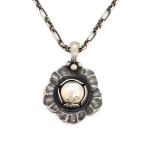 Georg Jensen 2002 Ear Pendant Necklace SV925 Silver Heritage Flower Denmark - Picture 1 of 6