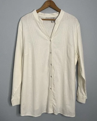 Белый олень женщин на пуговицах плиссированные льняной смеси длинным рукавом Топ 18W/20W - Изображение 1 из 4