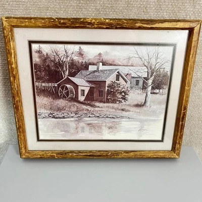 Framed Watercolor Print Papercraft Industries Rural Mill House Art Decor - Image 1 of 3
