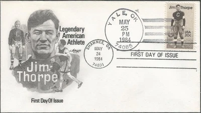Scott 2089 Cover - 20 cent - 1984 - Jim Thorpe - Legendary Athlete - FDOI - Image 1 of 2