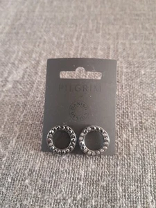 Pilgrim Black Circle Earrings NEW - Picture 1 of 3