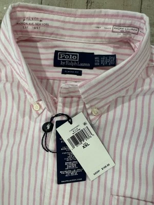 Camisa Oxford Clásica Polo Ralph Lauren XXL Rosa/Blanco Rayas Abotonadas Larga SL Foto 1 de 4