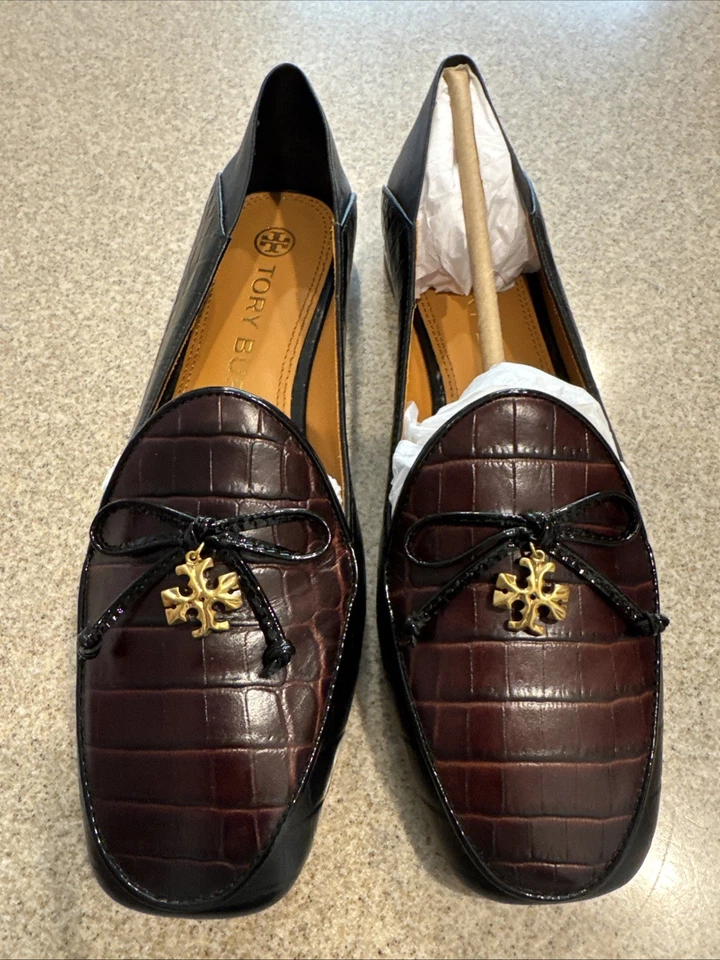 Mocasín Tory Burch Tory Charm Mate Croco Repujado Napa Cuero Zapatos Talla 7 Nuevo en Caja Foto 1 de 4