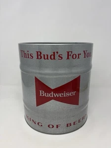 Budweiser Beer Keg Style Metal Tin Can Cooler Barrel - “ This Bud’s For You” - Picture 1 of 12