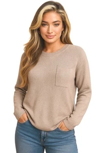 Figs Size Medium Tan Brown Ribbed Pocket Sweater Minimalist City Casual Style - Picture 1 of 12