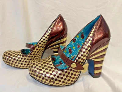 Irregular Choice Zapatos de Plataforma Retro Art Deco Dorado/Bronce Mary Jane, Talla 8 Foto 1 de 4