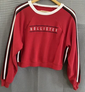 Hollister Cropped Sweatshirt Front Logo, Womens Size XS Red, stripes - Picture 1 of 8