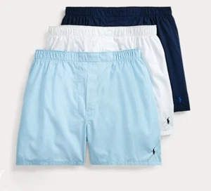 3 PK RALPH LAUREN POLO SIZE LARGE WHITE BLUE WOVEN COTTON BOXER SHORTS UNDERWEAR - Picture 1 of 14