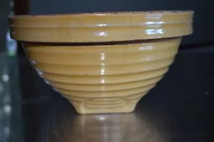 Antique McCoy Yellowware Green Mixing Bowl Ribbed Ringware Beehive #8 - Picture 1 of 6