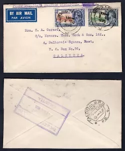 SINGAPORE Straits Settlements 1935 First Duplicate Service Airmail Cover. India - Picture 1 of 3