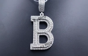 1ct Rundschliff echter Moissanit 14k Weißgold vergoldet Name Initiale "B" Anhänger - Bild 1 von 5