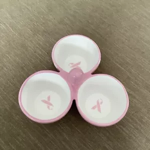 THE PAMPERED CHEF TRIO BOWL PINK/WHITE POLKA DOTS PINKRIBBON "HELP WHIP CANCER" - Picture 1 of 3