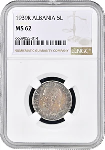 Albania 5 leke 1939 R, NGC MS62, "Italian occupation (1939 - 1943)" - Picture 1 of 2