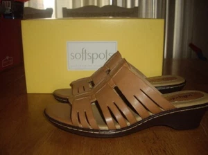 NIB Womens Size 11W Softspots Hilary Luggage Brown Leather Sandals - Picture 1 of 5
