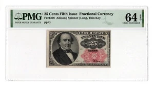 Fr. 1308 25c 5th Issue Fractional Currency Long, Thin Key - PMG 64 EPQ - Picture 1 of 2