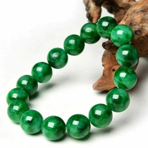 6" 7" 7.5" 8" 10mm Round Green Jade jadeite Gem Smooth Beads Bangle Bracelet AAA - Picture 1 of 3