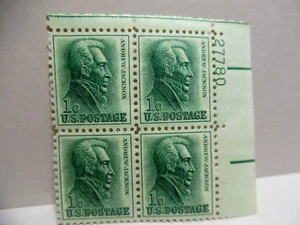 SCOTT STAMP # 1209 ANDREW JACKSON 1 CENT PLATE BLOCK - MNH - Picture 1 of 1