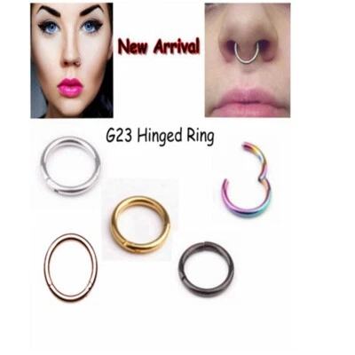 Fashion Surgical Steel Double Stack Hoop Clicker Nose Ear Hinged Tragus Ring s01 - Image 1 of 4