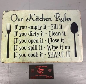 Our Kitchen Rules tin metal sign home decor restaurant 8x12 with mounting holes - Picture 1 of 4