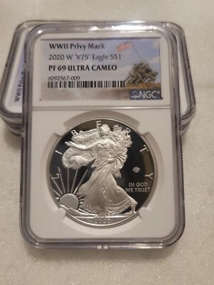 🔥 NGC PF69 2020 W END of WORLD WAR II 75th SILVER AMERICAN EAGLE V75 !  - Image 1 of 4