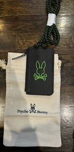 Psycho Bunny Leather Neon Black Wallet New with tag RARE Zipper Pouch Long Rope - Picture 1 of 3