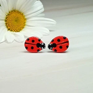 Ladybird Studs Handmade Ladybug Earrings Lucky Charm Good Luck New Job Gift - Picture 1 of 11