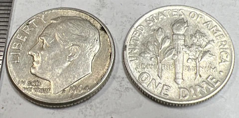 (2)  1964 Roosevelt Dimes / 2 each / Avg. Circulated    FREE S&H   lot - ELK.297 Cover