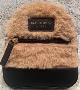 Bath and & Body Works Makeup Cosmetic Travel Bag Mini Backpack Fuzzy Brown Blue - Picture 1 of 3