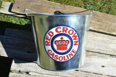 Red Crown Gasoline 5 qt Galvanized Metal Ice Bucket - Standard Oil - Chevron - Image 1 of 4