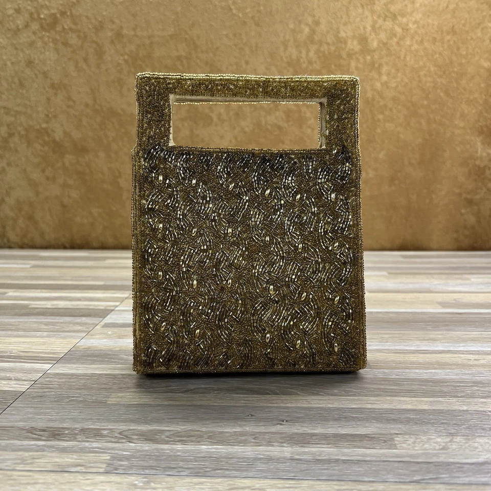 Bolso sin asas de noche con cuentas doradas Inge Christopher Indolink de colección - 8S569 Foto 1 de 4