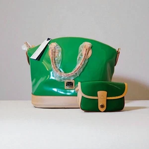 Dooney & Bourke Umhängetasche grasgrün Lackleder + Handgelenktasche Neu mit Etikett - Bild 1 von 23