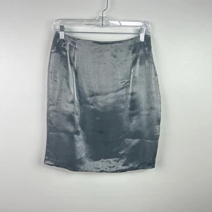 NEW Vintage 90s Cache Silver Metallic Shimmery Pencil Mini Skirt Size Medium - Picture 1 of 7