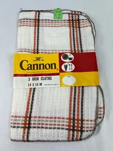 Vintage Cannon 3 Stück Geschirrtücher Set 14x15 in Baumwolle weiß braun & orange kariert - Bild 1 von 4