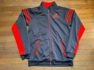 Adidas Gray Polyester Neon Orange Stripe Warm-Up Athletic Jacket Sz Y XL NWOT - Picture 1 of 2