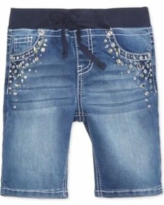 Revolution by Revolt Knit-Waist Embellished Bermuda Denim Shorts 14 - Picture 1 of 2