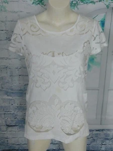 Banana Republic Solid White Lace Cut Out Woven Short Sleeve Blouse Top - 8 - Picture 1 of 6
