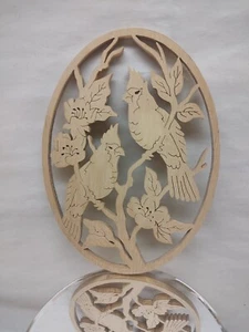 Cardinal Bird Cutout Wall Plaque Folk Art Carving Wood Burning Birds - Picture 1 of 5