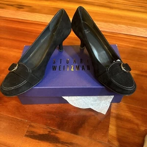 New Stuart Weitzman Triplespare Black Textured Velvet Round Pointy Heel 7.5 - Picture 1 of 6