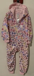 Childrens Place Girls 4 Pink Cheetah Print Zip-Up Footless PJ Outfit NWT! A5274 - Picture 1 of 7