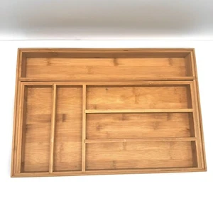 Bamboo Kitchen Drawer Organizer Expandable Silverware Organizer Utensil Holder - Picture 1 of 9